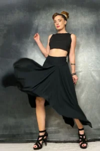 Quincey Asymmetric Crepe Black Skirt - Image 4