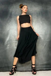 Quincey Asymmetric Crepe Black Skirt - Image 6