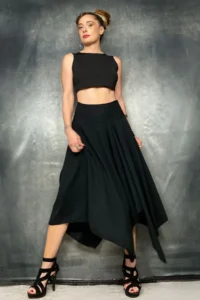 Quincey Asymmetric Crepe Black Skirt - Image 7
