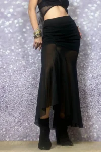 Quincey  TULLE DETAIL SLIPPED NIGHT-CUT BLACK SKIRT - Image 5