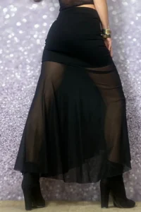 Quincey  TULLE DETAIL SLIPPED NIGHT-CUT BLACK SKIRT - Image 7
