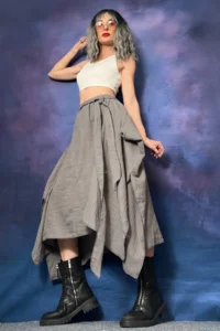 Quincey WAIST Elastic Bamboo Asymmetric Skirt - Image 2