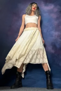 Quincey Ecru Lace DETAYLI Tulle Asymmetric Skirt - Image 2