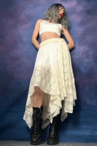 Quincey Ecru Lace DETAYLI Tulle Asymmetric Skirt - Image 5
