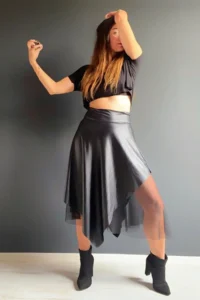 Quincey Leather Tulle slit Asymmetric Skirt - Image 3