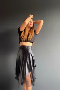 Quincey Leather Tulle slit Asymmetric Skirt - Image 7