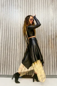 Quincey Lace Asymmetric Maxi Leather Skirt - Image 2