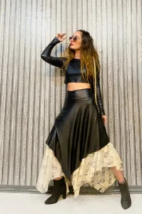 Quincey Lace Asymmetric Maxi Leather Skirt - Image 3