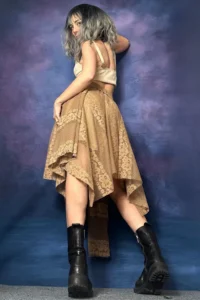 Quincey MILK COFFEE Lace Tulle Asymmetric Skirt - Image 2