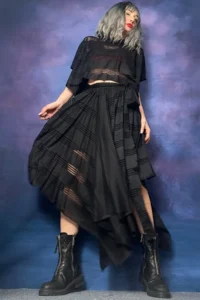 Quincey Striped Black  Lined Skirt - Image 2