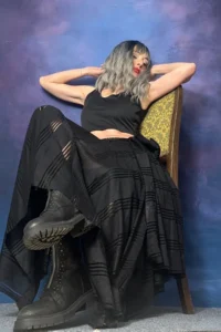 Quincey Striped Black  Lined Skirt - Image 3