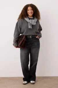 Trendyol Curve Anthracite High Waist Wide Leg comfort/Middle Flexible Plus Size Wide Leg jeans
