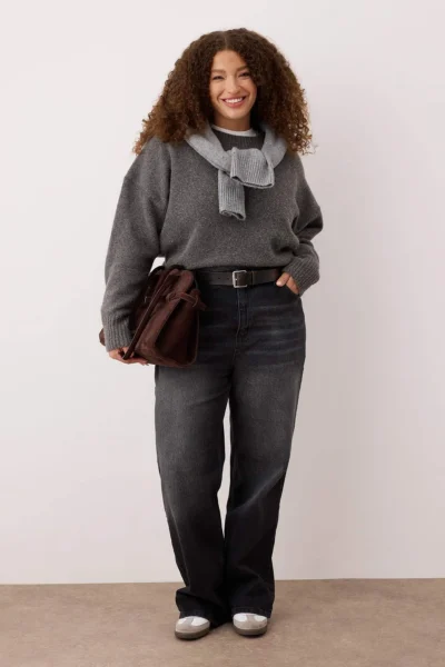 Trendyol Curve Anthracite High Waist Wide Leg comfort/Middle Flexible Plus Size Wide Leg jeans