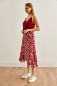 Olalook Women's Daisy Red Asymmetrical Patterned Skirt - Image 2