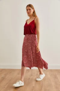 Olalook Women's Daisy Red Asymmetrical Patterned Skirt - Image 3