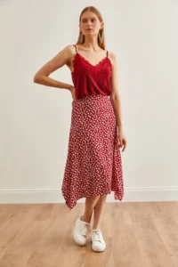 Olalook Women's Daisy Red Asymmetrical Patterned Skirt - Image 4