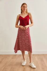Olalook Women's Daisy Red Asymmetrical Patterned Skirt - Image 5