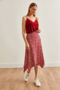 Olalook Women's Daisy Red Asymmetrical Patterned Skirt - Image 6