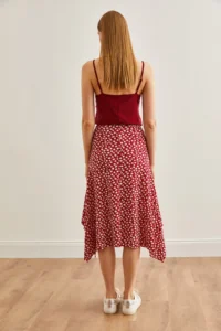 Olalook Women's Daisy Red Asymmetrical Patterned Skirt - Image 7