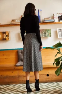 Olalook Women's Houndstooth Black Elastic Waist Suede Textured Bell Skirt - Image 5