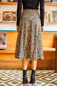 Olalook Women's Mink Leopard Elastic Waist Suede Textured Bell Skirt - Image 7