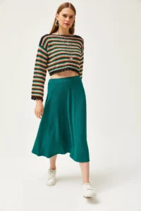 Olalook Women's Emerald Green Elastic Waist Flowy Twist Skirt - Image 3