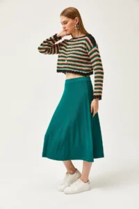 Olalook Women's Emerald Green Elastic Waist Flowy Twist Skirt - Image 4
