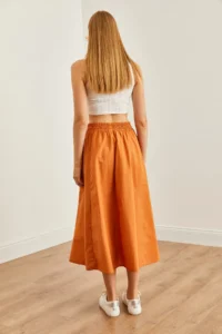Olalook Women's Cinnamon Pocket Elastic Waist Midi Woven Bell Skirt - Image 6