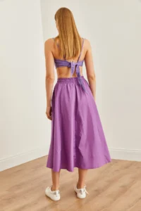 Olalook Women's Purple Pocketed Elastic Waist Midi Woven Bell Skirt - Image 7