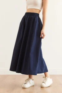 Olalook Women's Navy Blue Elastic Waist Parachute Bell Skirt - Image 7