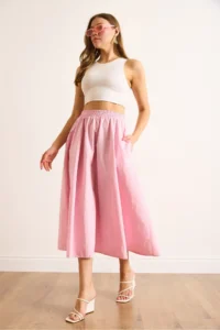 Olalook Women's Pink Elastic Waist Parachute Bell Skirt - Image 4