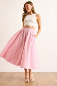 Olalook Women's Pink Elastic Waist Parachute Bell Skirt - Image 5