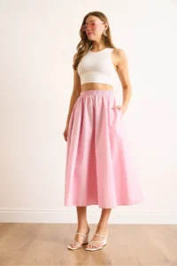 Olalook Women's Pink Elastic Waist Parachute Bell Skirt - Image 6