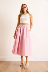 Olalook Women's Pink Elastic Waist Parachute Bell Skirt - Image 7