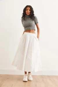 Olalook Women's White Elastic Waist Parachute Bell Skirt - Image 2