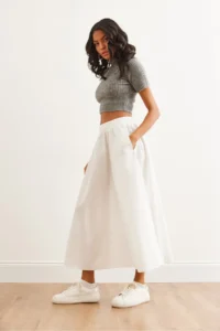 Olalook Women's White Elastic Waist Parachute Bell Skirt - Image 3