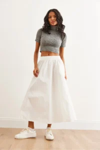 Olalook Women's White Elastic Waist Parachute Bell Skirt - Image 4