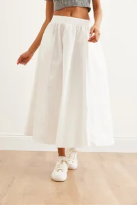 Olalook Women's White Elastic Waist Parachute Bell Skirt - Image 5