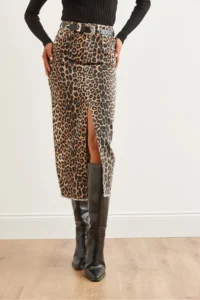 Olalook Women's Leopard Stone Pocket Slit Leopard Gabardine Skirt - Image 2