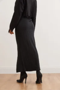 Olalook Women's Black Elastic Waist Buttoned Slit Long Skirt - Image 6