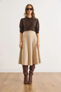 Olalook Women's Beige Belted Thessaloniki Bell Skirt - Image 5