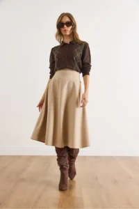 Olalook Women's Beige Belted Thessaloniki Bell Skirt - Image 6