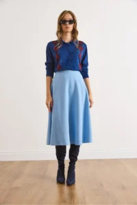 Olalook Women's Baby Blue Belted Waist Thessaloniki Bell Skirt - Image 2
