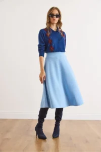 Olalook Women's Baby Blue Belted Waist Thessaloniki Bell Skirt - Image 5