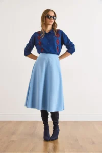 Olalook Women's Baby Blue Belted Waist Thessaloniki Bell Skirt - Image 6
