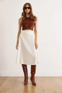 Olalook Women's Ecru Waist Banded Thessaloniki Bell Skirt - Image 2