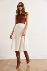 Olalook Women's Ecru Waist Banded Thessaloniki Bell Skirt - Image 3