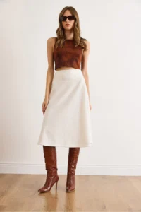 Olalook Women's Ecru Waist Banded Thessaloniki Bell Skirt - Image 4
