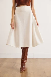 Olalook Women's Ecru Waist Banded Thessaloniki Bell Skirt - Image 6