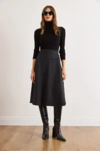 Olalook Women's Dark Anthracite Waist Banded Thessaloniki Bell Skirt - Image 2